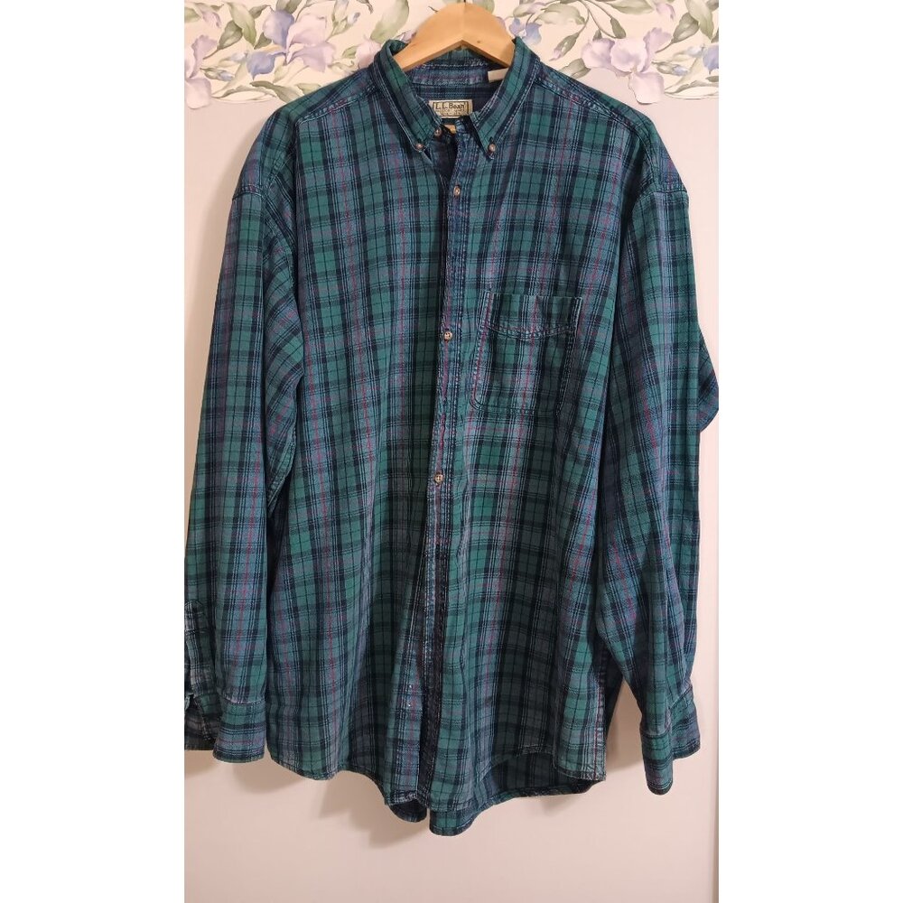 L.L. Bean Plaid Flannel Blue Green Vintage Classic Outdoor Country Work Shirt